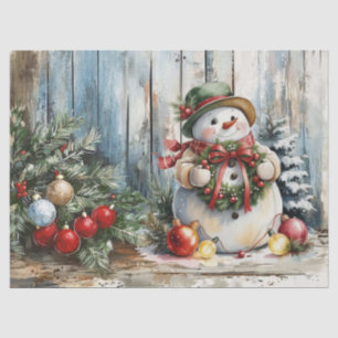 Christmas Snowman Vintage Watercolor Decoupage Tissue Paper