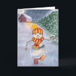 Christmas snowman walking card<br><div class="desc">christmas snowman doll man, 
fun painting celebrate love , 
funny cheerful drawn snowflake, 
vintage scarf forest cute, 
cartoon drawing art merry , 
new white season snow, 
celebration happy illustration , 
winter holiday santa year, 
tree house hat, 
doll christmas snowman man, </div>