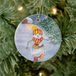Christmas snowman walking ceramic tree decoration<br><div class="desc">christmas snowman doll man, 
fun painting celebrate love , 
funny cheerful drawn snowflake, 
vintage scarf forest cute, 
cartoon drawing art merry , 
new white season snow, 
celebration happy illustration , 
winter holiday santa year, 
tree house hat, 
doll christmas snowman man, </div>