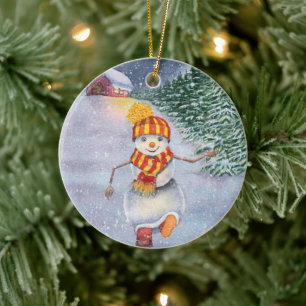 Christmas snowman walking ceramic tree decoration