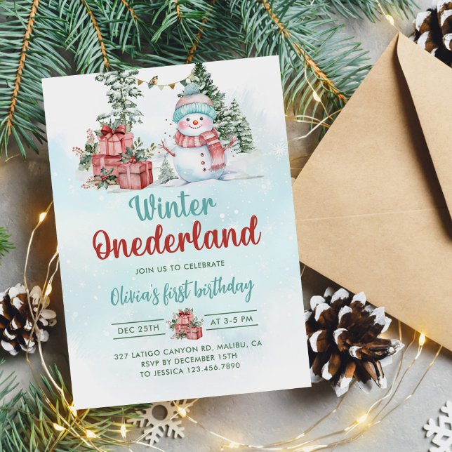 Christmas Snowman Winter Onederland 1st Birthday  Invitation (Creator Uploaded)