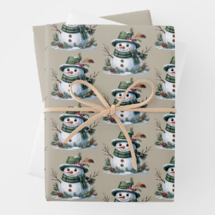 Christmas Snowman Winter Season Holiday Wrapping Paper Sheet