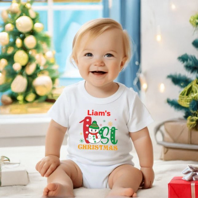 Christmas Snowman with Baby's Name Baby T-Shirt (Creator Uploaded)