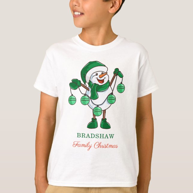 Christmas Snowman with Baubles Family Matching T-Shirt (Front)