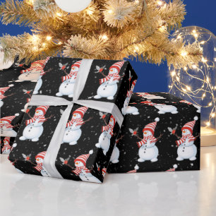 Christmas Snowman with Bird   Wrapping Paper