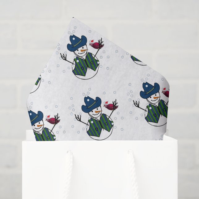 Christmas Snowman With Cowboy Hat Tissue Paper (Gift Bag)