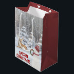Christmas Snowman with Deer  Medium Gift Bag<br><div class="desc">Snowman with holiday wreath for deer in winter woods with Christmas decorations and snowflakes.
Text is editable.</div>