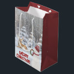 Christmas Snowman with Deer  Medium Gift Bag<br><div class="desc">Snowman with holiday wreath for deer in winter woods with Christmas decorations and snowflakes.
Text is editable.</div>