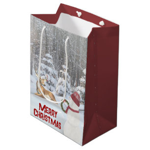 Christmas Snowman with Deer  Medium Gift Bag