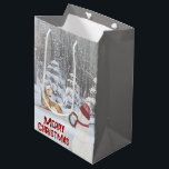 Christmas Snowman with Deer Medium Gift Bag<br><div class="desc">Snowman with holiday wreath for deer in winter woods with Christmas decorations and snowflakes.
Text is editable.</div>