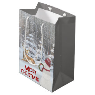 Christmas Snowman with Deer Medium Gift Bag