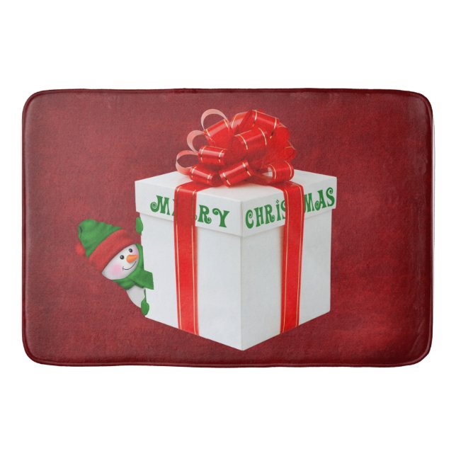 Christmas Snowman With Gift Bath Mat (Front)