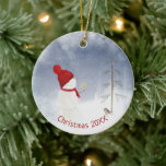 Christmas Snowman With Gold Star Ceramic Tree Decoration<br><div class="desc">Cute snowman with Christmas gold star for old pine tree in winter forest and snowflakes.
Text is editable.</div>