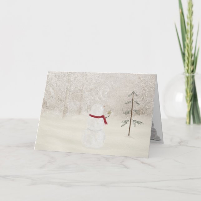 Christmas snowman with gold star holiday card (Front)