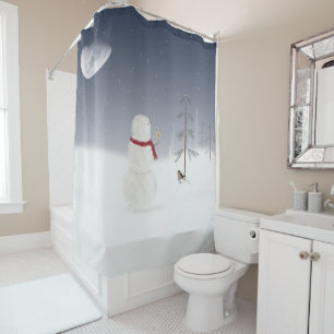 Christmas Snowman With Gold Star Shower Curtain