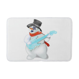 Christmas Snowman with Guitar Funny Bath Mat
