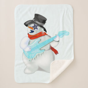 Christmas Snowman with Guitar Sherpa Blanket