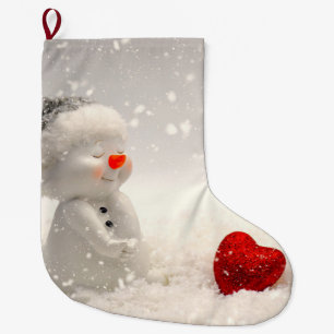 Christmas Snowman with Heartwarming Love Large Christmas Stocking