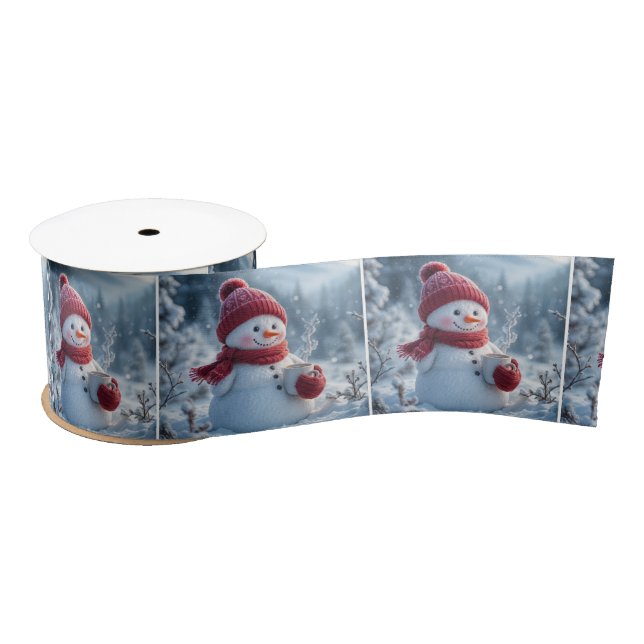 Christmas Snowman With Hot Chocolate Satin Ribbon (Spool)