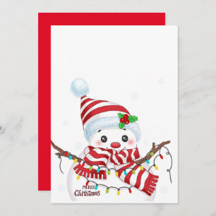 Christmas Snowman with Multicolor Lights Holiday Card