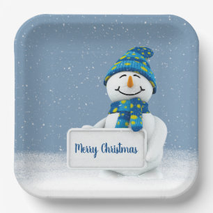 Christmas Snowman with Sign Paper Plate