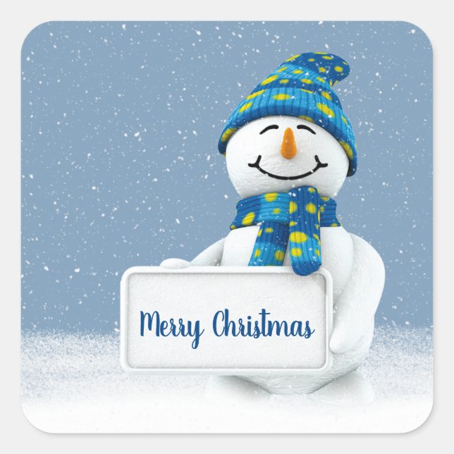 Christmas Snowman with Sign Square Sticker (Front)