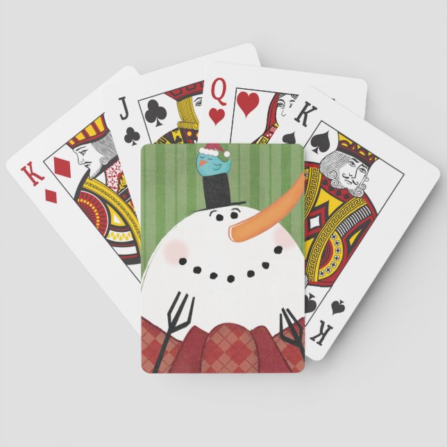 Christmas Snowman with Singing Bird Playing Cards (Back)