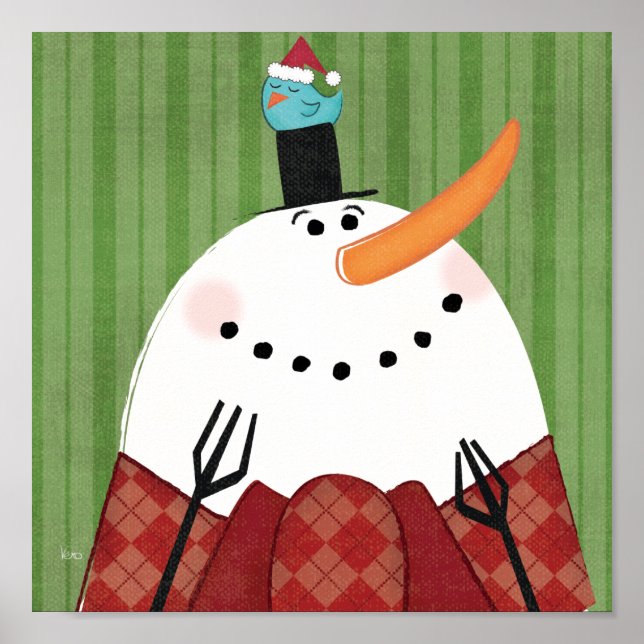 Christmas Snowman with Singing Bird Poster (Front)