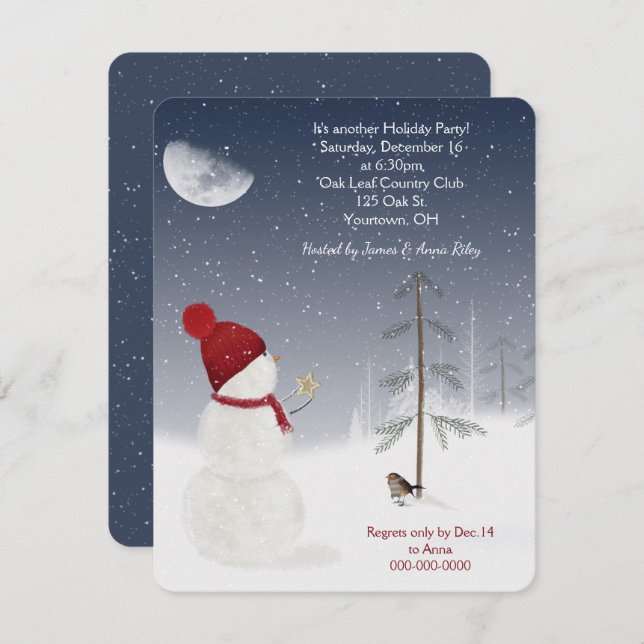 Christmas Snowman with star party Invitation (Front/Back)