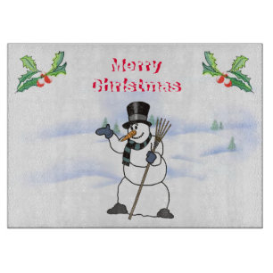 Christmas Snowman with tophat and scarf Cutting Board