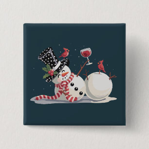Christmas Snowman With Wine Gift Xmas Drinking 15 Cm Square Badge