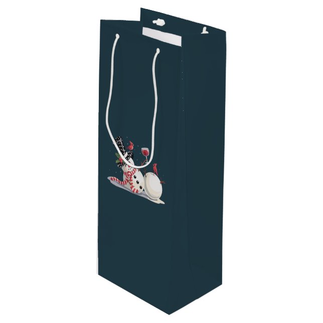 Christmas Snowman With Wine Gift Xmas Drinking Bag (Front Angled)