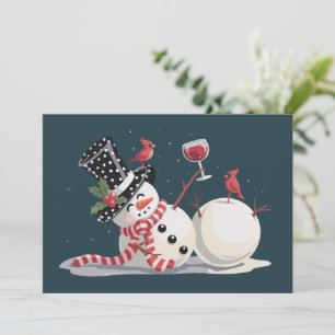 Christmas Snowman With Wine Gift Xmas Drinking Holiday Card