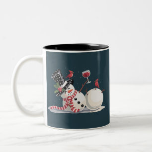 Christmas Snowman With Wine Gift Xmas Drinking Two-Tone Coffee Mug