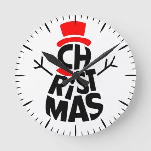 Christmas Snowman Word Art Round Clock