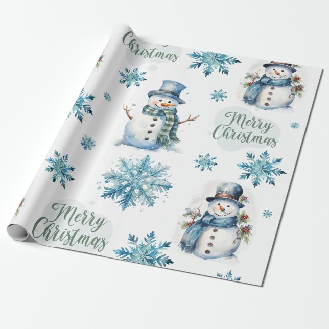 Christmas Snowman Wrapping Paper (Unrolled)