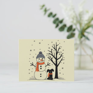 Christmas Snowman Xmas Dog Winter Holiday Postcard
