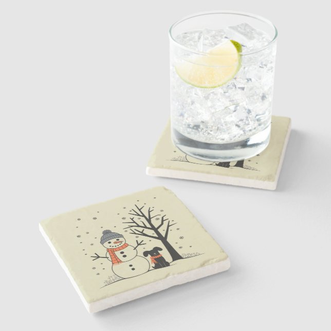 Christmas Snowman Xmas Dog Winter Stone Coaster (Side)