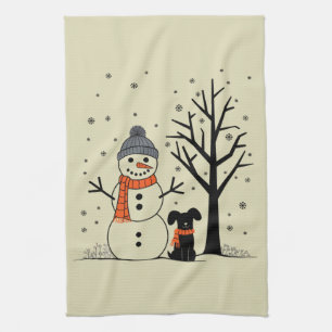 Christmas Snowman Xmas Dog Winter Tea Towel