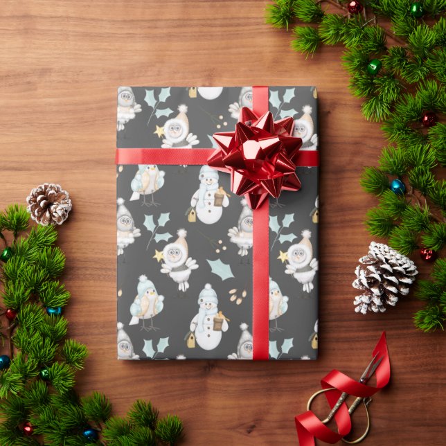 Christmas Snowmen and Birds Wrapping Paper (Holiday Gift)