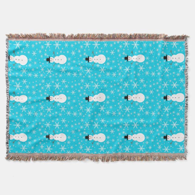 Christmas Snowmen and Snowflakes Throw Blanket (Front)