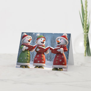 Christmas Snowmen Carolers In Snowflakes Holiday Card