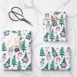 Christmas Snowmen Gnomes Candy Canes Gifts Wrapping Paper Sheet