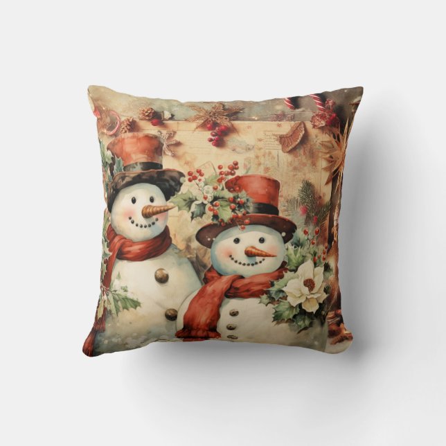Christmas Snowmen illustration Cushion (Back)