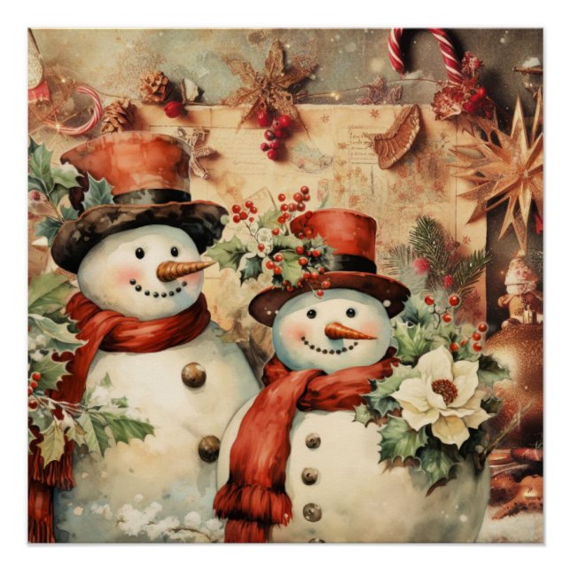 Christmas Snowmen illustration Poster (Front)