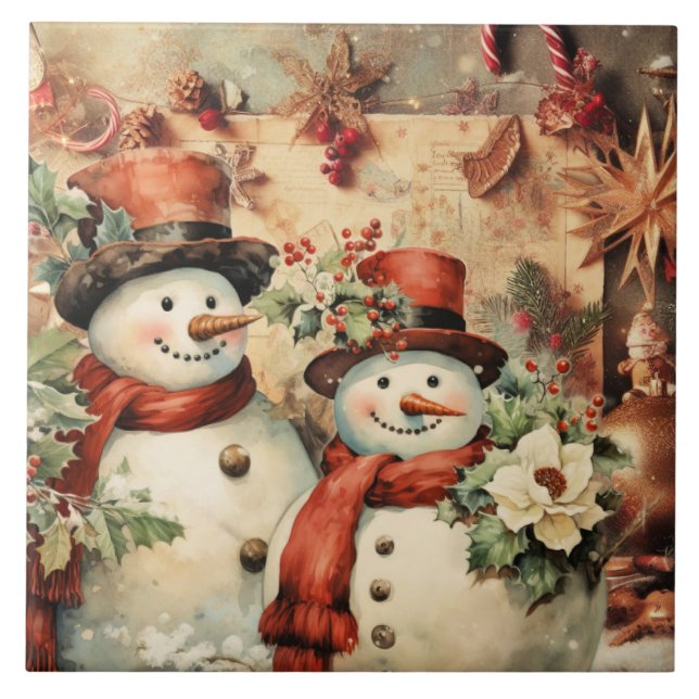 Christmas Snowmen illustration Tile (Front)