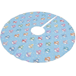 Christmas Snowmen in Snowflakes Brushed Polyester Tree Skirt