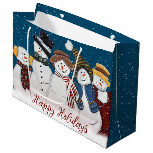 Christmas Snowmen In Snowflakes Large Gift Bag