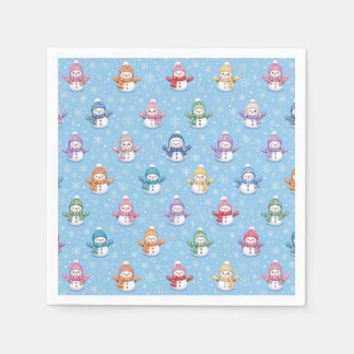 Christmas Snowmen in Snowflakes Napkin