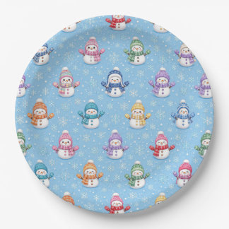 Christmas Snowmen in Snowflakes Paper Plate